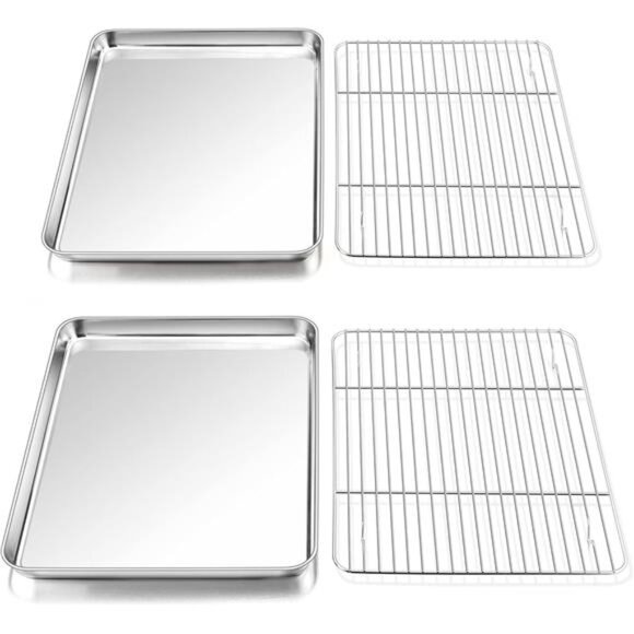 P&P CHEF Baking Sheets and Racks Set (2 Sheet + 2 Rack), Stainless Steel Baking - Picture 1 of 8